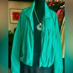 Free People Teal Zip-Front Bomber Jacket